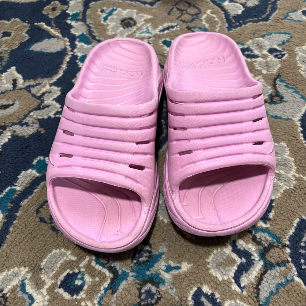HOKA PINK SLIDES